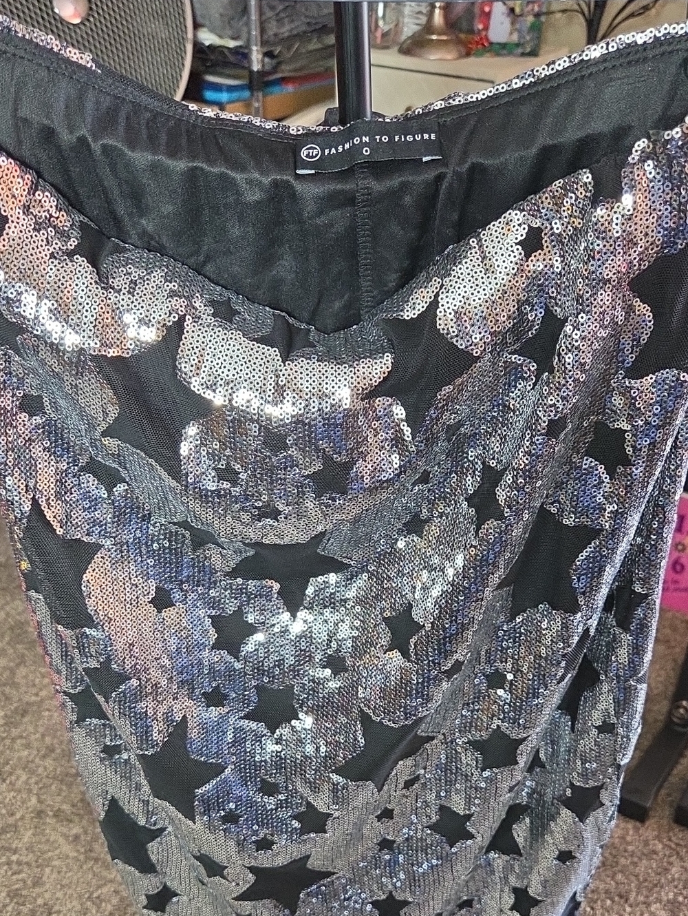Fashion To Figure Black Sequin Floral Pencil Skirt